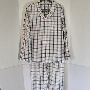Fruit of the Loom Men's 2 Piece Pajama Set Size Small Gray/Pink Plaid FLAW